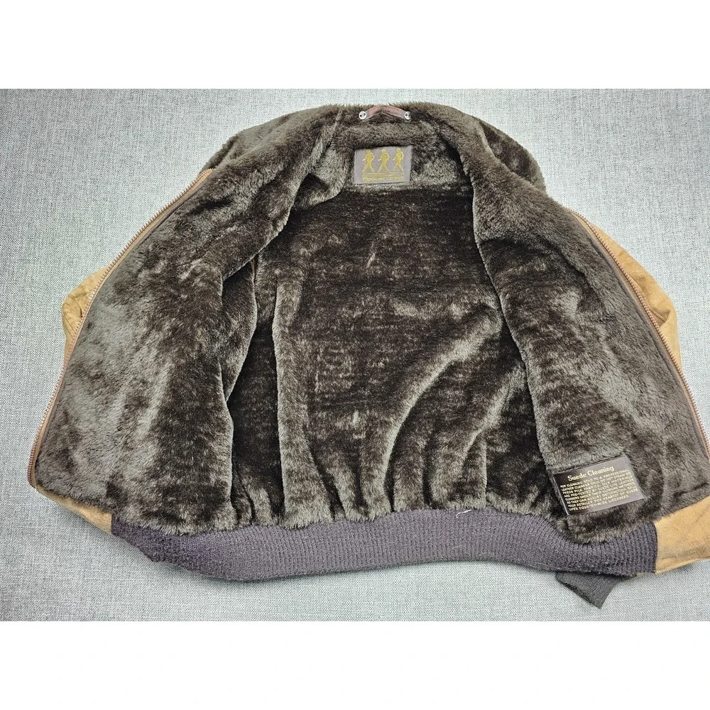 VINTAGE Robert Lewis Jacket Mens 38 Brown Suede Faux Fur Bomber Shearling